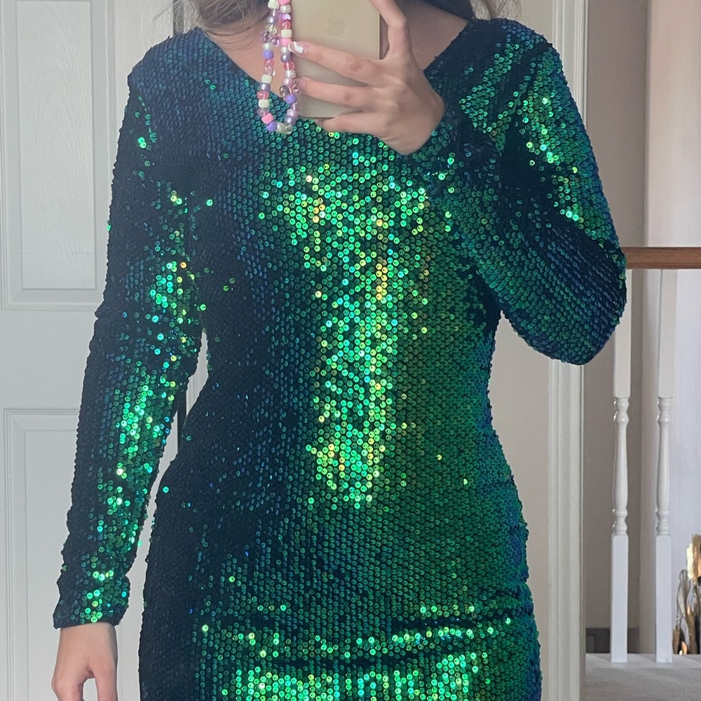 Green sequin dress